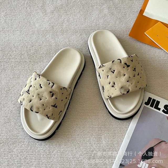Unbranded Slippers Denim-pattern wide-strap slide product detail image 8