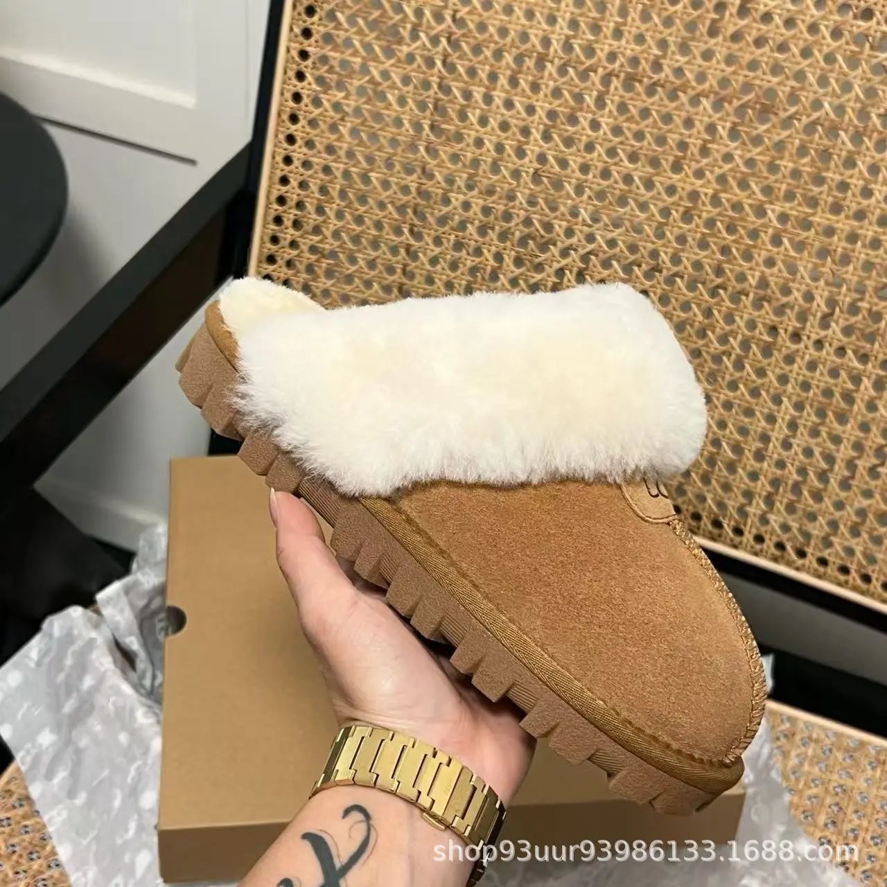UGG Fluff Yeah Slide Beige Shearling Slippers - 7