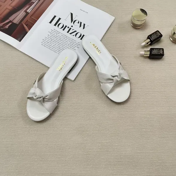 Chanel Bow-Embellished Mule Sandals Beige - 7