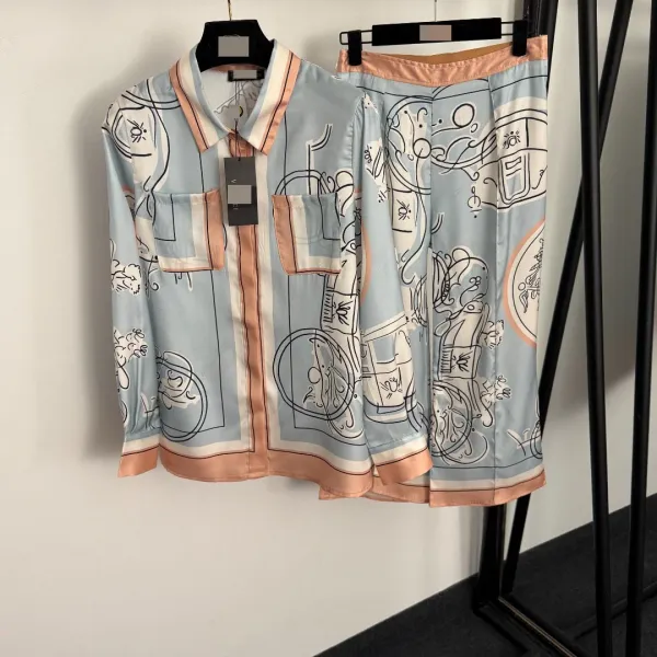Multicolor Abstract Print Silk Sleepwear Set - 5