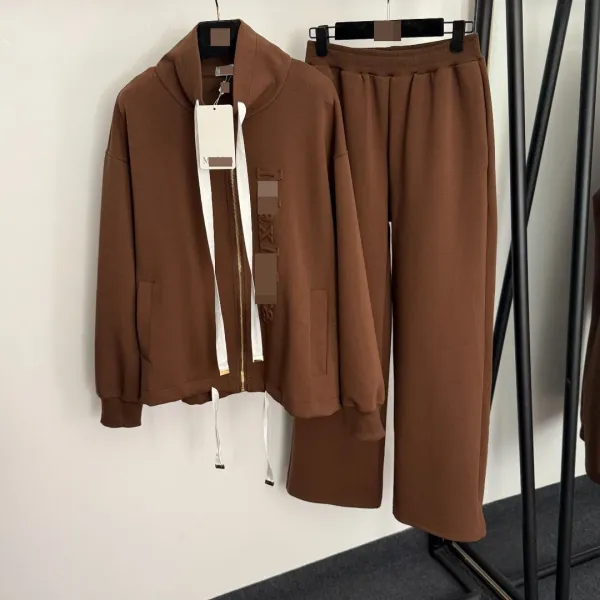 Design Hooded Zip-Up Jacket and Wide-Leg Sweatpants Set Black - 5