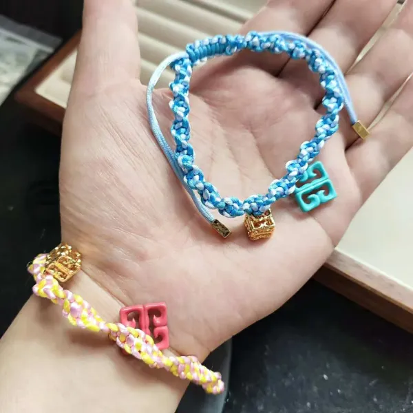 Givenchy GV3 Braided Cord Bracelet Pink Yellow Red - 3