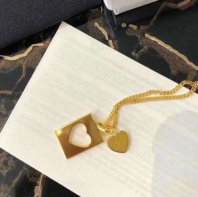 Celine Heart Cut-Out Pendant Necklace Gold - 4
