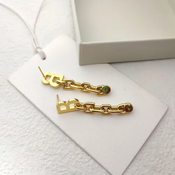 Balenciaga BB Logo Chain Earrings Gold Earrings - 5