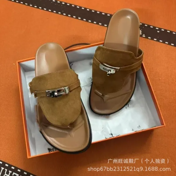 Hermès Oran Slide White and Black Leather Sandals - 26