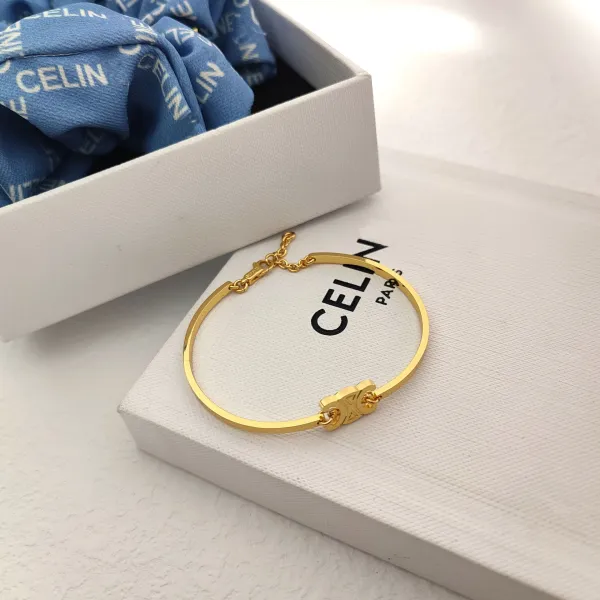 Celine Triomphe Gold-Plated Bracelet and Mother-of-Pearl Ring Set - 9