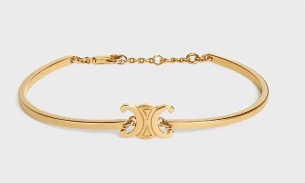 Celine Triomphe Gold-Plated Bracelet and Mother-of-Pearl Ring Set - 8