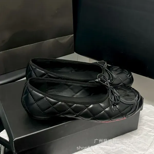 Christian Louboutin Ballerina Flat Black Quilted Leather Bow Detail Flats - 1