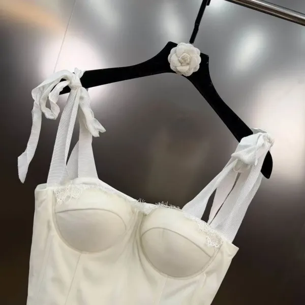 Chanel White Corset Top with Camellia Flower Detail - 5