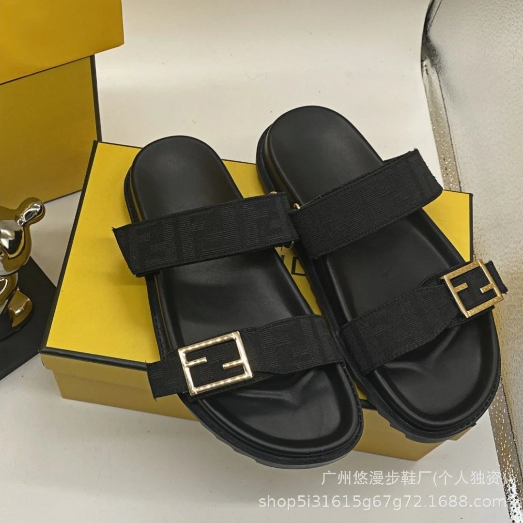 Fendi FF Logo Double Strap Slide Sandals Army Green - 12