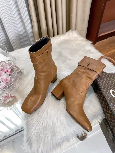 Celine Triomphe Buckle Ankle Boots Black - 8