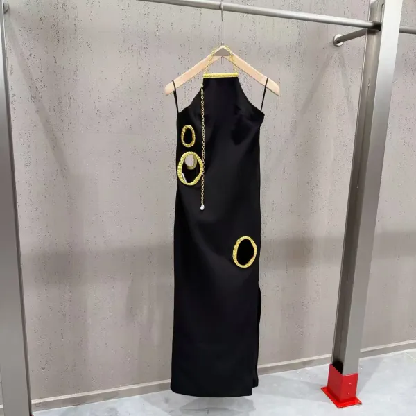 Saint Tears Gold Ring-Embellished Black Slip Dress - 2