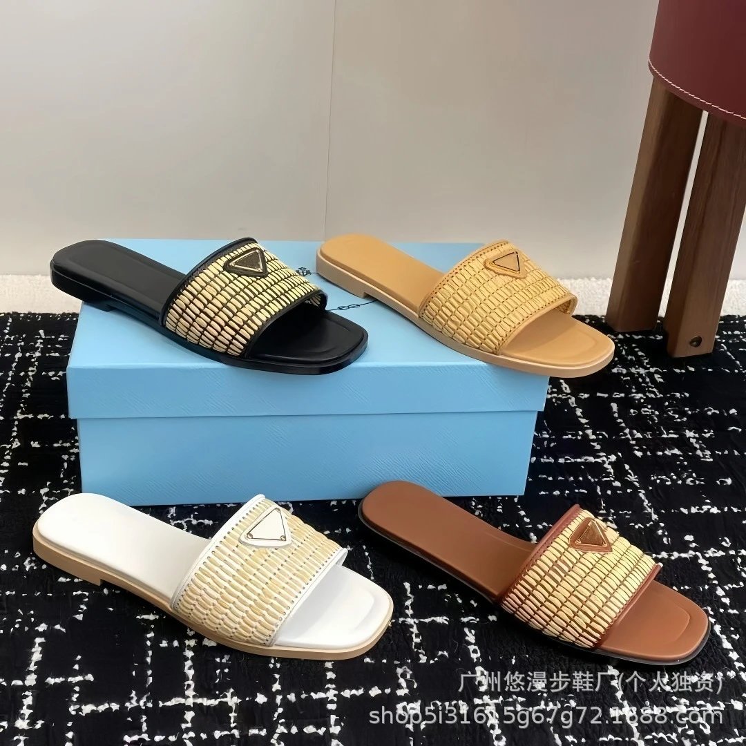 Unbranded Sandals Woven square-toe slide with triangle appliqué image 3
