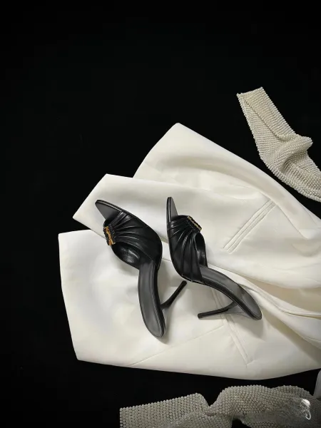 Saint Laurent Ruched Mule in Brown Leather Heels - 8