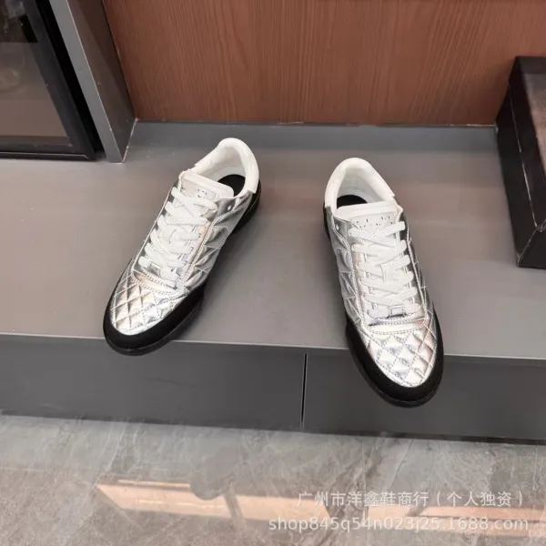 Chanel Tennis Classic Silver Quilted Sneakers - 7