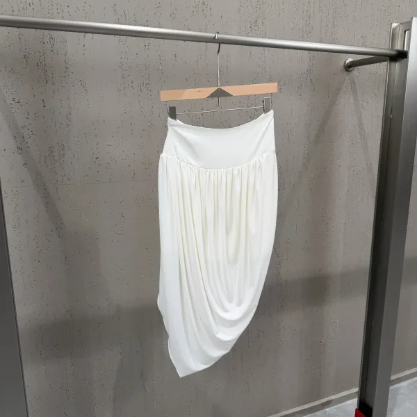 Off-White Cropped Zip-Up Top and Draped Skirt Set Black - 16
