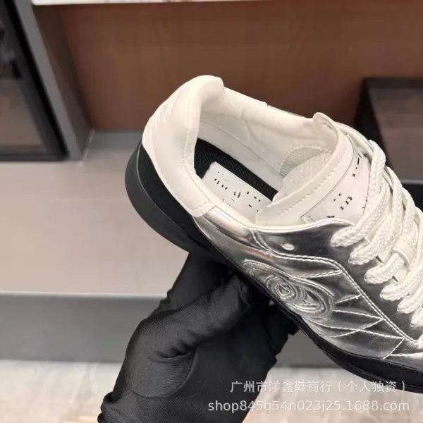 Chanel Tennis Classic Silver Quilted Sneakers - 11