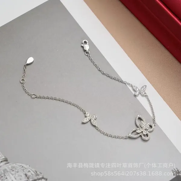 Four-Leaf Clover Bracelet with Cubic Zirconia Silver Tone Bracelet - 5