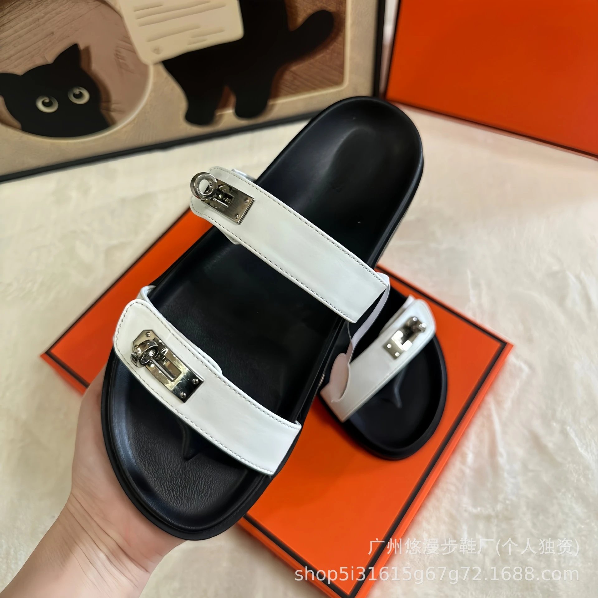Hermès Kelly Slide Black Leather Sandals - 6
