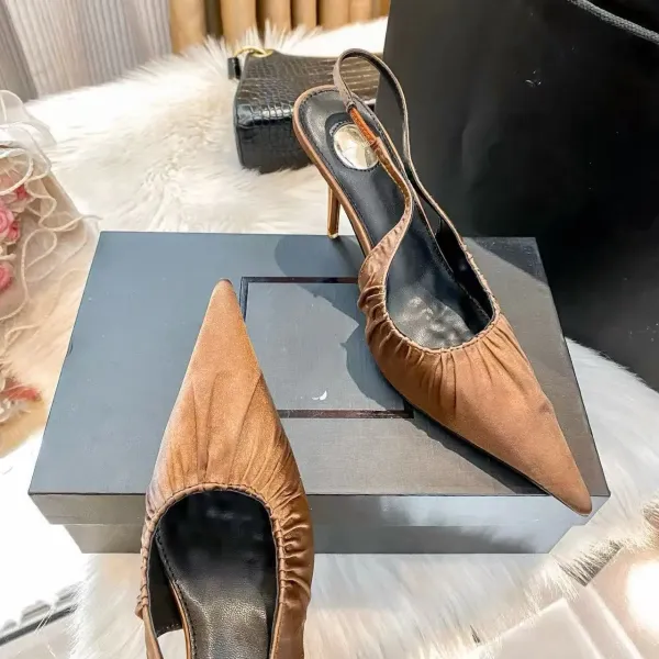 Balenciaga Slingback Pointed-Toe Mules Silver Metallic Heels - 4