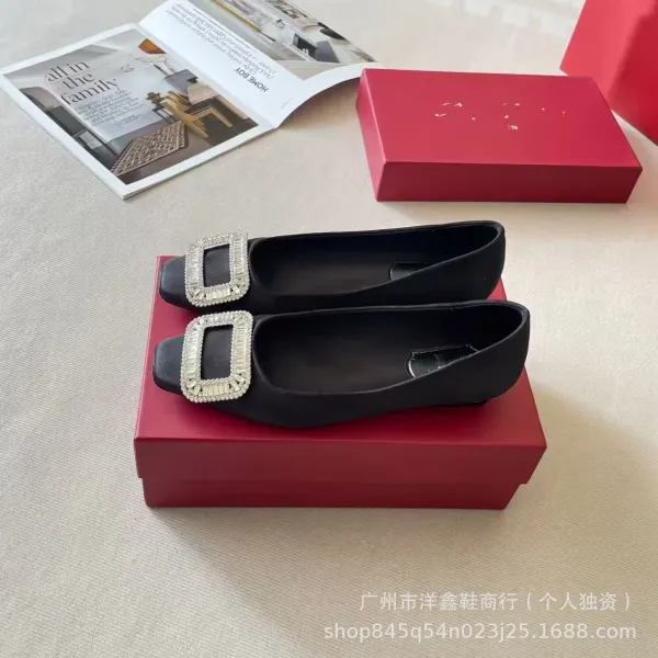 Black Square-Buckle Embellished Loafers - 9