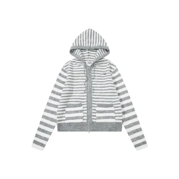 Design Striped Cropped Hoodie in Sage Green and Beige - 6