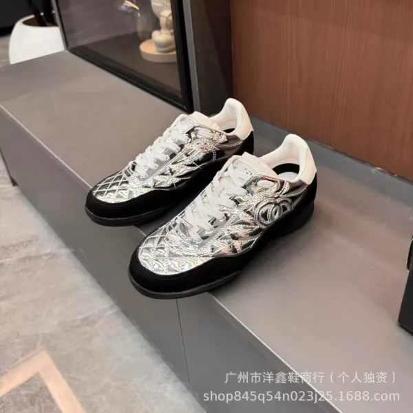Chanel Tennis Classic Silver Quilted Sneakers - 17