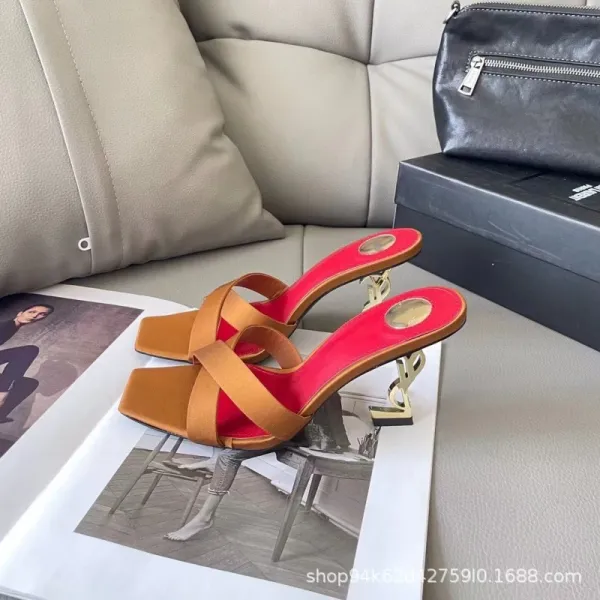 Saint Laurent Satin Mule in Bronze Block Heel Sandals - 9