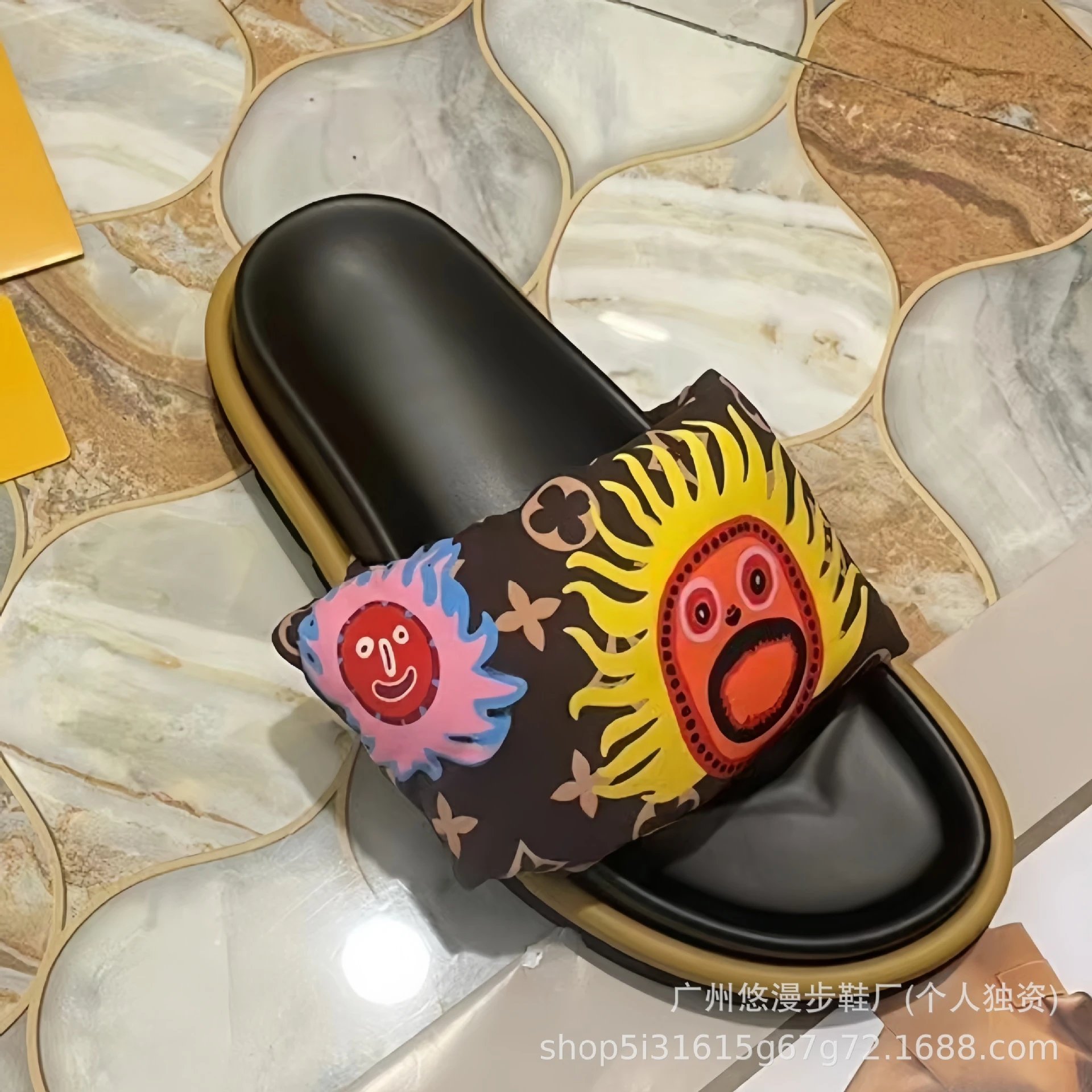 Louis Vuitton x Takashi Murakami Monogram Sun & Moon Slides Black Multicolor Sandals