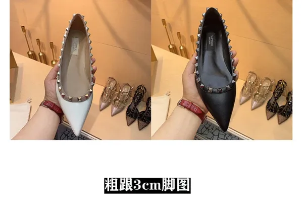 Valentino Garavani Rockstud Pointed-Toe Flats White Leather Shoes - 18