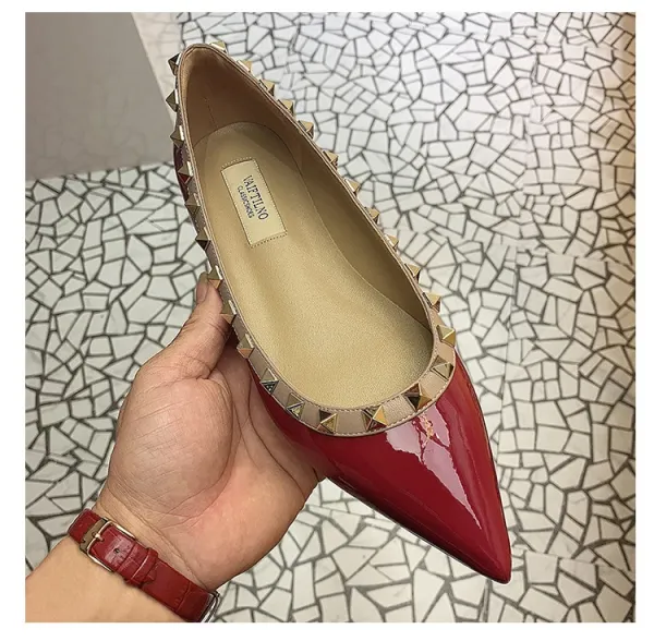 Valentino Garavani Rockstud Pointed-Toe Flats White Leather Shoes - 27
