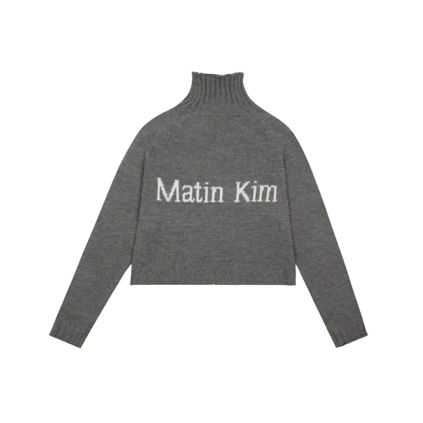 Matin Kim Logo Knit Turtleneck Sweater Gray - 10
