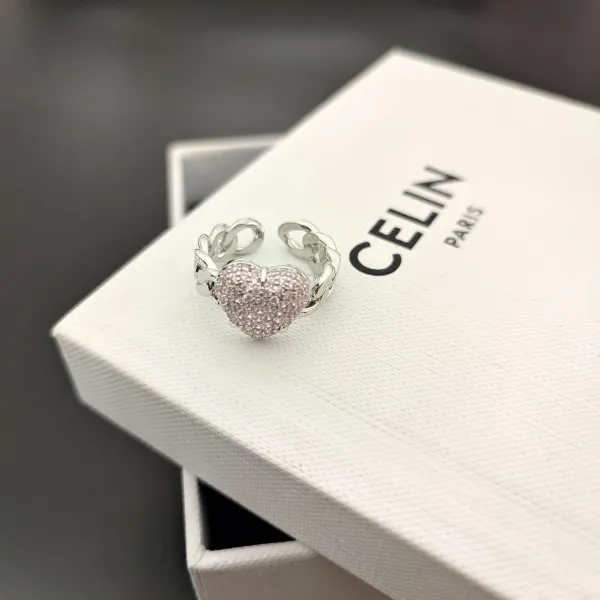 Celin Paris Heart Chain Ring Pink Pave Jewelry - 6