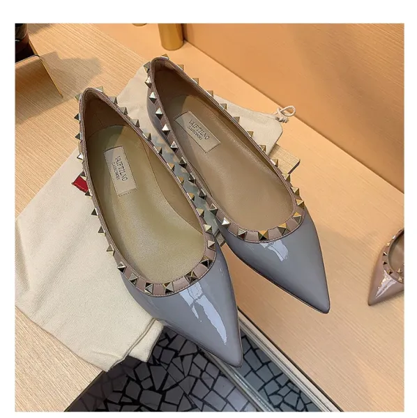 Valentino Garavani Rockstud Pointed-Toe Flats White Leather Shoes - 42