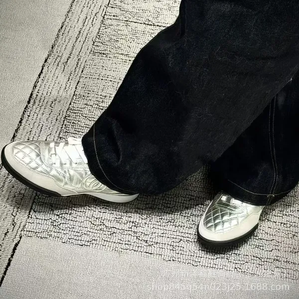 Chanel Tennis Classic Silver Quilted Sneakers - 2