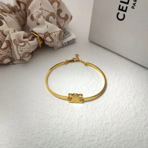 Celine Triomphe Gold-Plated Bracelet and Mother-of-Pearl Ring Set - 3