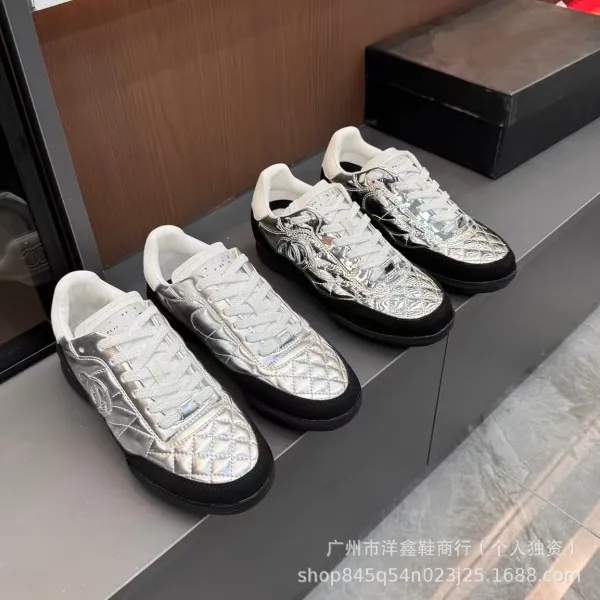 Chanel Tennis Classic Silver Quilted Sneakers - 5