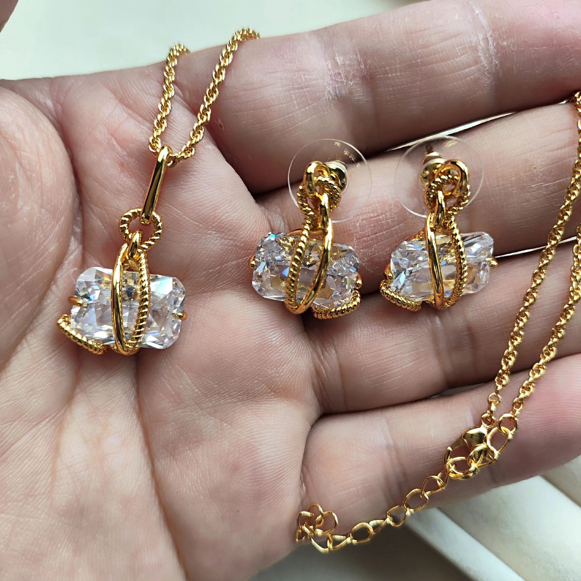 Gold-Tone Twisted Rope Pendant Necklace with Cushion-Cut Crystal - 6