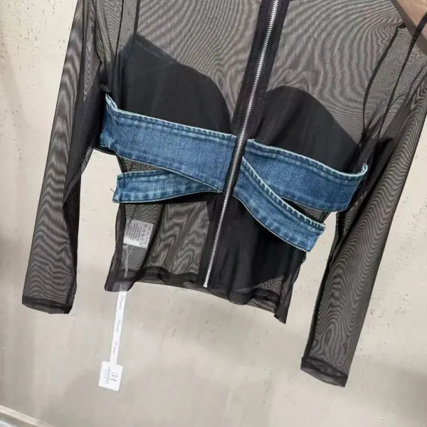 Off-White Denim Bow Mesh Top Blue/Black - 19