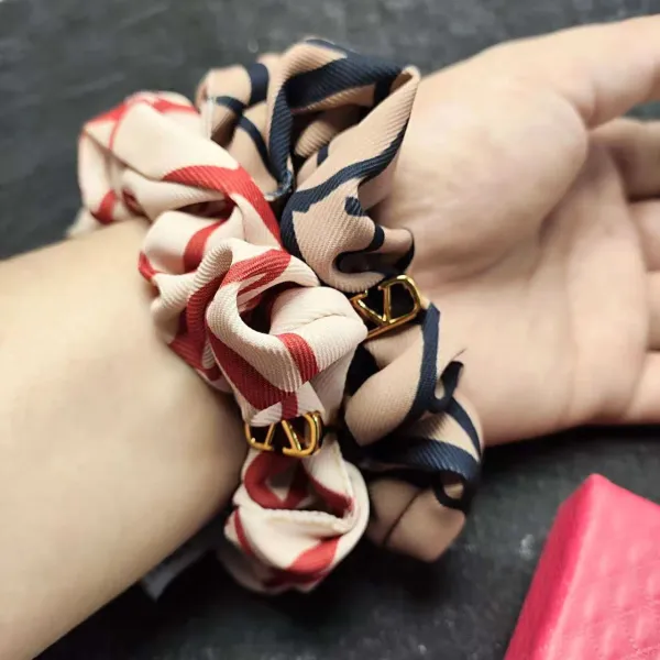 Valentino VLogo Print Silk Scrunchie in Red and Beige - 2
