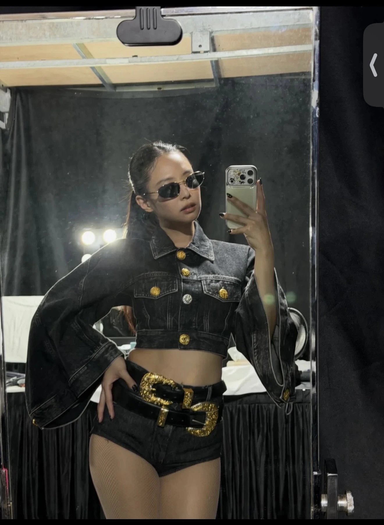 Versace Jeans Couture Cropped Denim Jacket with Gold Hardware in Acid Wash Gray - 2