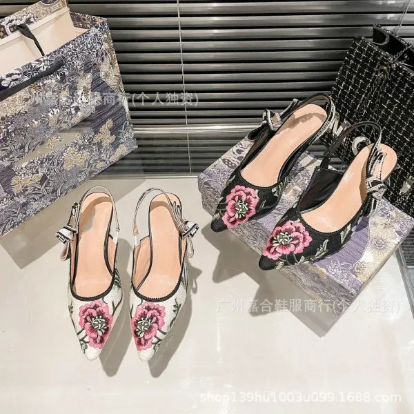 Dior J'Adior Slingback Heels Multicolor Floral Embroidered Pointed-Toe Pumps - 29