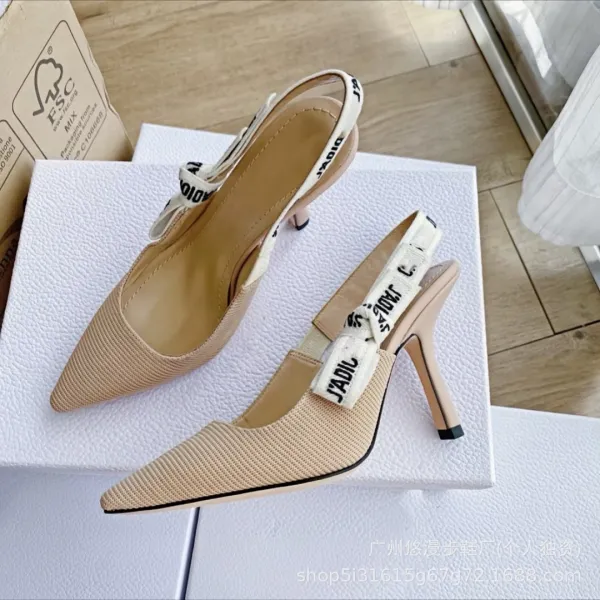 Dior J'Adior Slingback Flat Beige Patent Leather Pointed-Toe Shoes - 10