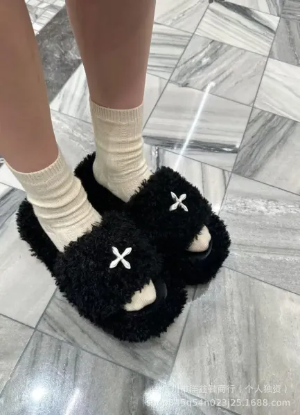 UGG Fluffy Shearling Slide Slippers Beige Slippers - 5