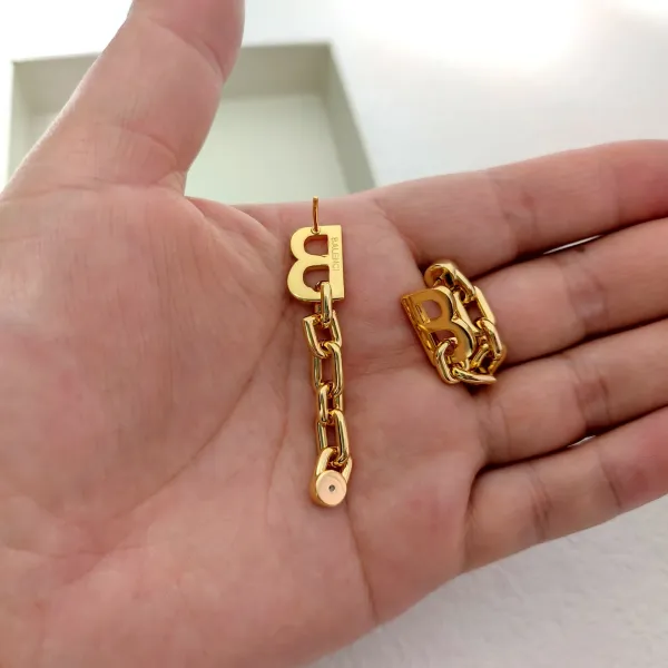 Balenciaga BB Logo Chain Earrings Gold Earrings - 2