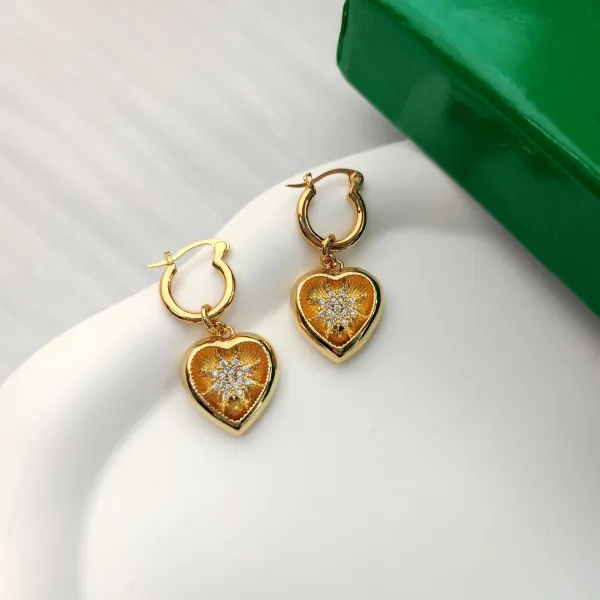 Gold Heart Charm Hoop Earrings with Crystal Cluster - 10