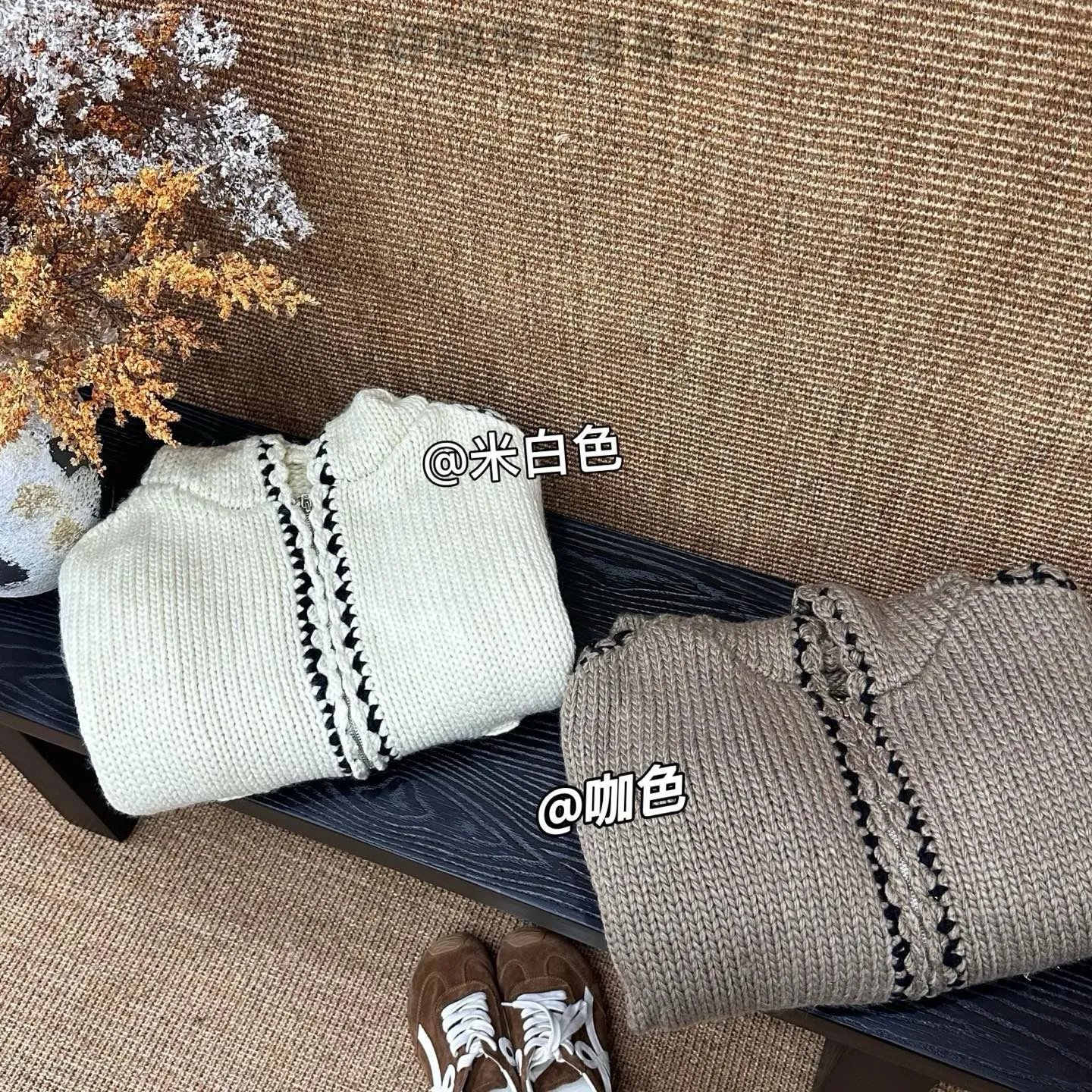 Hand-Knit Crochet-Trim Hooded Cardigan Beige Knit Cardigan - 8