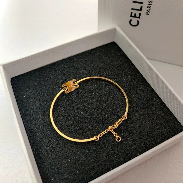 Celine Triomphe Gold-Plated Bracelet and Mother-of-Pearl Ring Set - 2