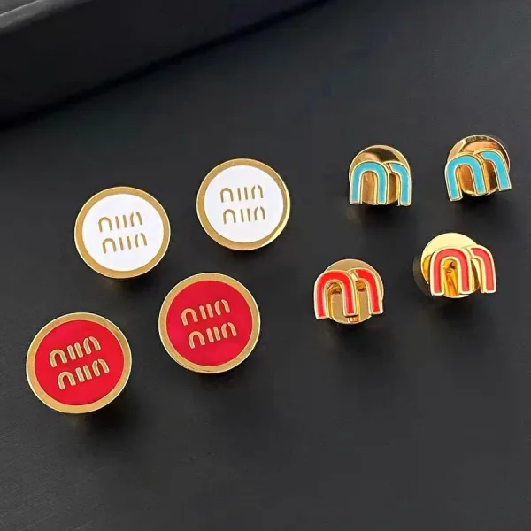 MMY M-Shape Enamel Stud Earrings Gold Pink Jewelry - 8