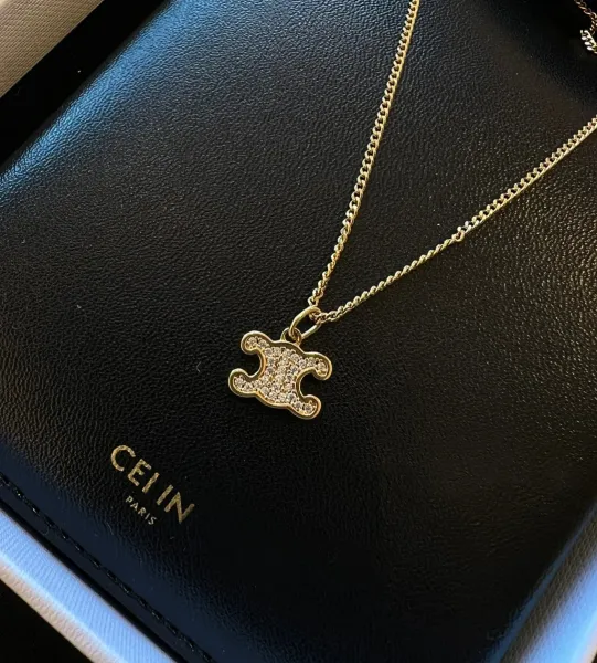 Celine Triomphe Puzzle Pendant Necklace Gold - 4